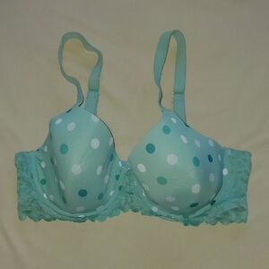 No Boundaries Light Teal Polka Dot Lace Bra 38C